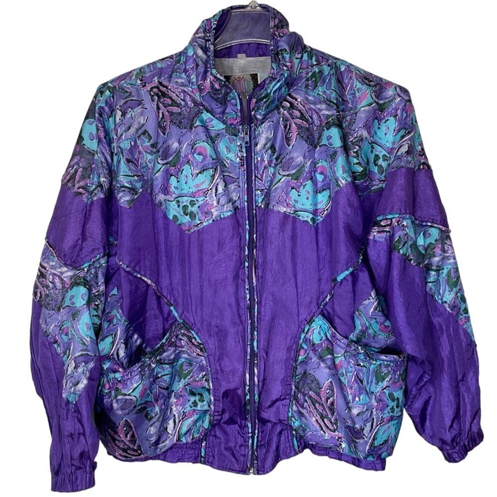 80’s Windbreaker Jacket XL Floral Abstract Shell, Vintage